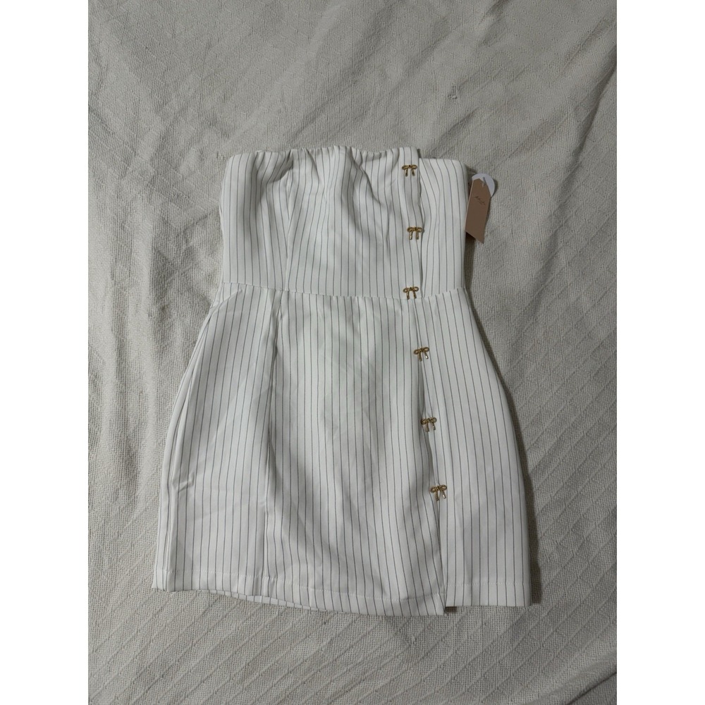 NWT Blasche Los Angeles white and black Strapless striped mini dress SZ M Bows